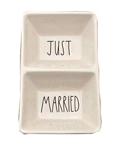 Rae Dunn by Magenta Artisan Collection, JUST MARRIED in large letters divided 2 Section Candy Treat Dessert Snack Dish Tray.