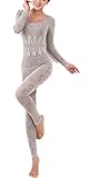 LANBAOSI Women's Lace Stretch Seamless Top & Bottom Thermal Underwear Set Light coffee Size Free Size