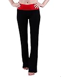 HDE Women's Color Block Fold Over Waist Yoga Pants Flare Leg Workout Leggings (X-Large, Red)