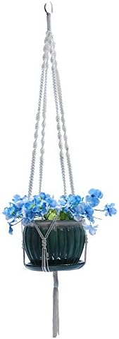 Jhumar Plant Hanger Macrame White 48 Inches Long With Silver Ring, 4 Legs Arms For Indoors Outdoors Use