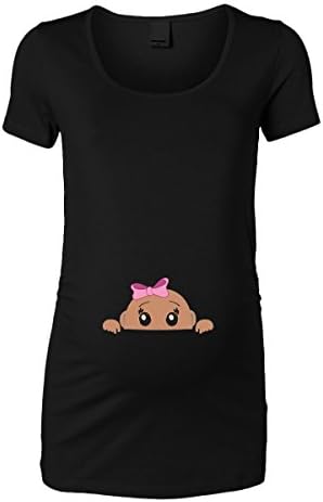 Trunk Candy Womens Peeking Babies Peek-a-Boo Brown Eyed Baby Girl Maternity Top (Black, Large) Apparel