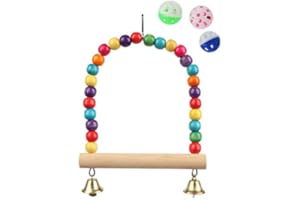 Bird Swing, Colorful Wooden Bead Hanging Swing,Swing Bird Toy Parrot cage Toys Parakeet