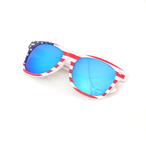 American USA Flag Retro 80's Sunglasses Classic America Patriotic Classic Sunglasses Eyewear by Shaderz Ice Blue