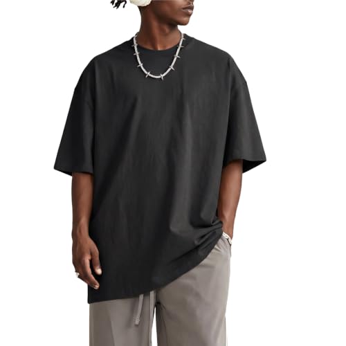 KEEPSHOWING Oversized Tshirts for Men Acid Wash Crewneck Cotton Graphic Tees Basic Short Sleeve Loose Fit Tops 2026(BK01-M) Pure Black at Amazon