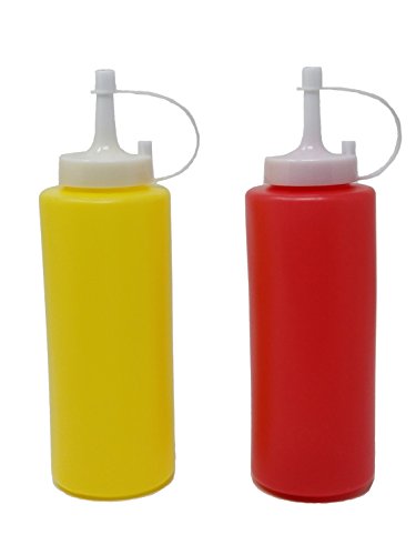 JVLM Home Ketchup & Mustard Dispenser Condiment Set with Cap Refillable Yellow Red Bottles 13 oz