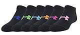 Under Armour Girls Essential No-Show liner socks (6 Pairs), Black Assorted Colors, Youth Large