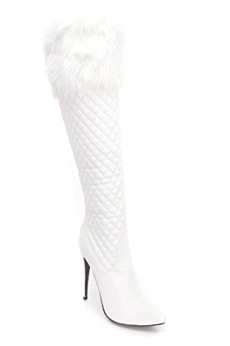 white faux fur heels