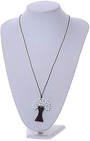 Avalaya White Glass Bead/Brown Wood Tree Of Life Pendant with Black Cotton Cord - 76cm L, white / ivory, brown - Image 3