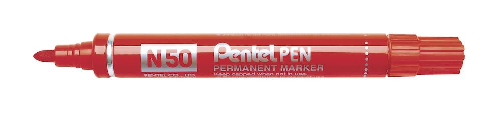 Pentel N50 Permanent Marker, Bullet Tip with Aluminium Barrel, Waterproof Red Ink (One Pen)