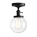 PERMO Modern Semi Flush Mount Ceiling Light with Globe Clear Glass Shade 1 Light Industrial Light Fixtures for Hallway, Bathroom, Farmhouse, Entryway(Black)
