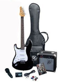RST BK LH Full Size Left Handed Black Electric Guitar Package w/Guitar, Amp, Strap and On Line Video Lessons