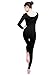 Ensnovo Womens Spandex Bodysuit Long Sleeve Scoop Neckline Footless Unitard Black,M