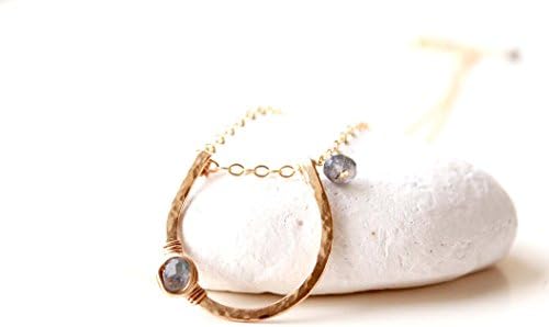 Modern horseshoe necklace with labradorite gemstone. 1st Anniversary gift.
