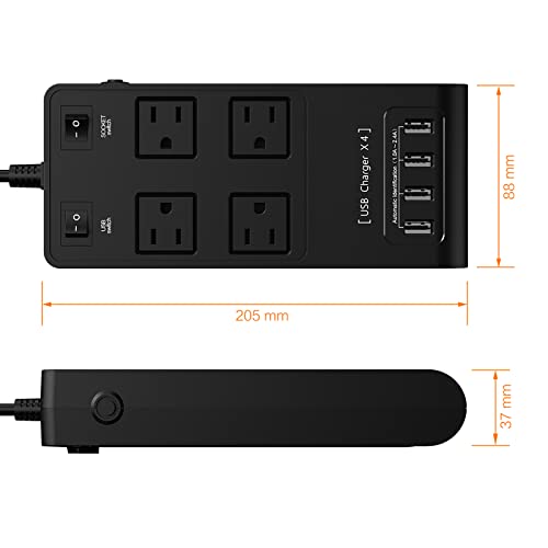 Power Strip USB, with 4 AC Outlets and 4 USB Charging for Smartphone Tablets Home, Office, Hotel, Cruise Ship, 6 Feet Long Cord