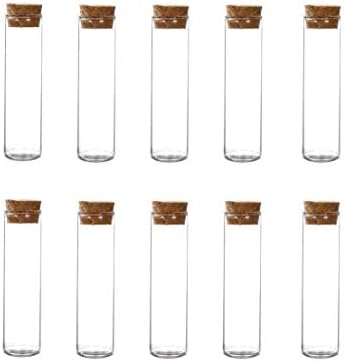 10PCS 60ml/2oz Empty Refillable Multipurpose Clear Borosilicate Glass Small Test Tubes Vial Jars Reagent Bottle Container Foods Holder with Cork Stoppers for Cosmetic Candy Tea Herbs Pill or oil