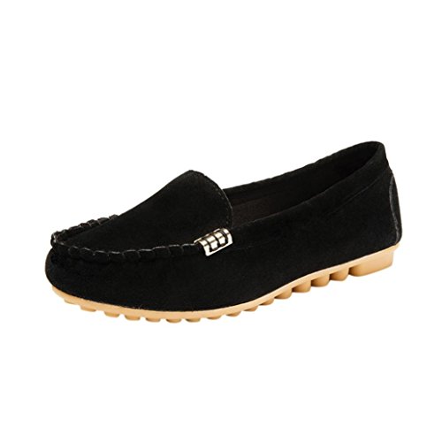 Tenworld Women’s Casual Leather Loafers Slip-On Driving Moccasins Flats Shoes (5.5, Black)