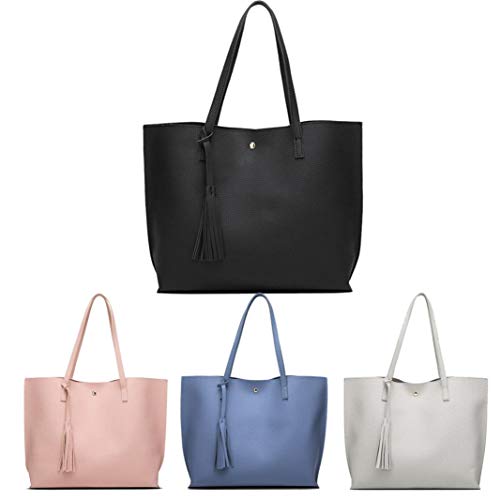 Women Girls Tassels Leather Tote Shoulder Bags Satchel Handbags Large Laptop Purses (Pink) - Thumbnail 7