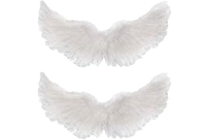 Gejoy 2 Pieces Angel Feather Floating Wings Halloween Costume with Elastic Straps for Women Adults Cosplay(23.62 x 15.75 Inch,White)