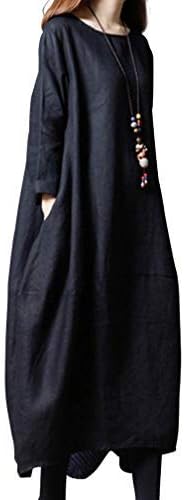 [セカンドルーツ] コクーン リネンワンピ ロング丈 2ワンピース 長袖 チュニック バルーン Aライン レディース リネンコクーンロングＯＰ M~2XL