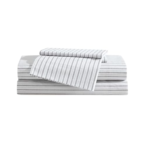 Eddie Bauer - Queen Sheet Set, Cotton Percale Bedding Set, Super Soft and Cozy Home Decor, Oeko-Tex Certified (Ticking Stripe Grey, Queen)