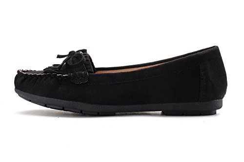 Mlia Lady Womens Casual Slip On Loafer Moccasins Flats Driving & Walking Shoes Zoe Black/Suede 8.5