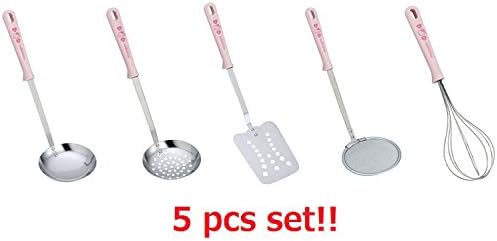 Kakusee Sanrio Hello Kitty 5 Set of All Stainless Kitchen Tool Series Ladle,Mesh Ladle,Turner,Whisk & Skimmer