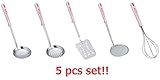 Kakusee Sanrio Hello Kitty 5 Set Of All Stainless Kitchen Tool Series Ladle,Mesh Ladle,Turner,Whisk & Skimmer
