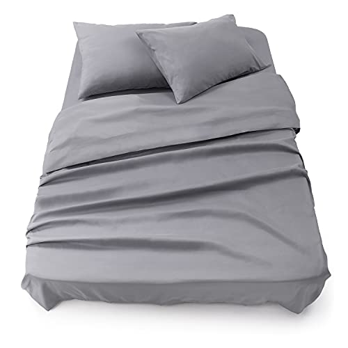 Blumtal Bedding 4 Piece Bed Sheet Set - Flat Sheet, Fitted Sheet with 2 Pillowcases for Super King Bed, Wrinkle Free Microfibre Fabric, Grey