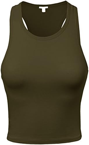 BEKDOWomens Basic Solid Racerback Crop Tank Top-L-Dark_Olive