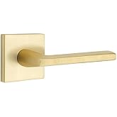 EMTEK Square Rosette Privacy Set with Matching Finish Helios Lever - Choice of Left/Right Handing and 7 Finishes - 5210HLORHUS4 - Right Handed (RH) - Satin Brass (US4)