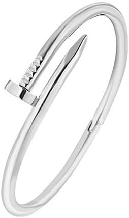 Rosemes Fashion Jewelry Bracelets for Women Men Stainless Steel Nail Style Gold Plated Bangle (Silver)