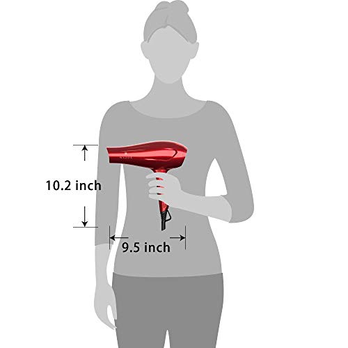 1875W Professional Ionic Hair Dryer, Salon Lightweight Blow Dryer, 2 Speed and 3 Heat Settings, Powerful Ceramic Fast Dryer with Diffuser, Concentrator and Comb, Red - Thumbnail 7