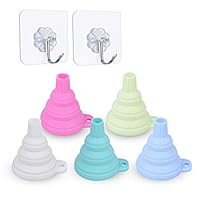 Silicone Collapsible Funnel Set Flexible / Foldable / Collapsible Kitchen Funnel Big for Water Bottle Liquid Transfer Narrow and Wide Mouth Funnels Hopper 5 Pack