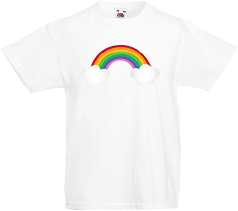 InfiniteTee UK Kids Rainbow T-Shirt - Cute Summer Clouds Over The Gift Top Boys Girls White