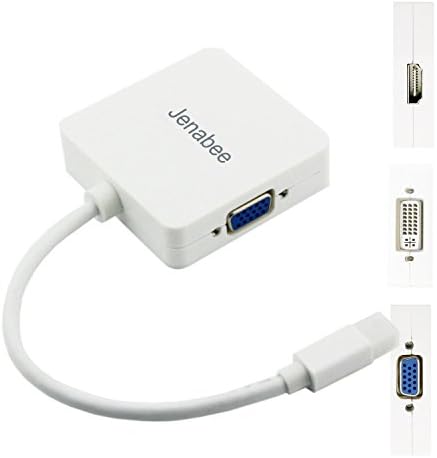 Jenabee® 3in1 Mini Displayport to HDMI DVI VGA Adapter Cable for Mac Book, iMac, Mac Book Air, Mac Book Pro and Mac Mini