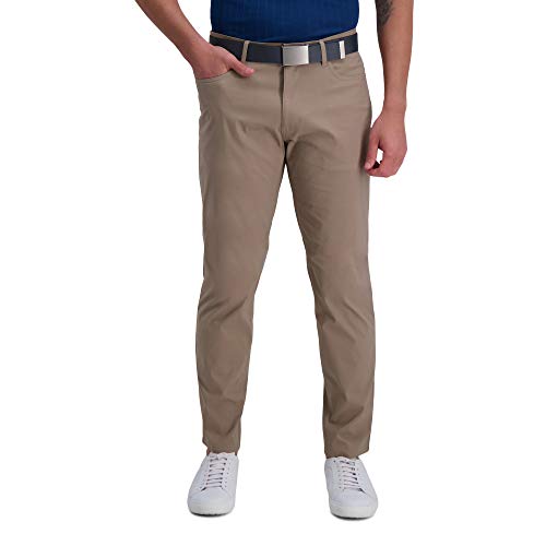 Haggar Mens The Active Series Slim Fit Flat Front Pants, Med. Khaki, 29W x 30L…