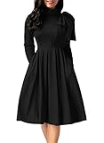 Dokotoo Womens Bowknot Embellished Mock Neck Pocket Midi Skater Dress