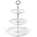 Sumerflos 3-Tier Porcelain Cake Stand, Elegant Embossed Cupcake Dessert Stand - Pastry Tiered Serving Tray for Tea Party, Baby Shower and Wedding (Pure White)