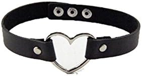 Huhuniu® Girls Love Heart Choker Pu Leather Collar Punk Heart Goth Fans Chain Necklac (Black)