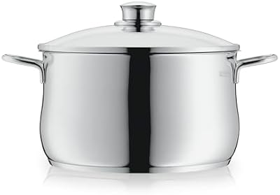 Diadem Plus Kochtopf Induktion 24 cm – 6,5 l großer Fleischtopf aus Cromargan Edelstahl mit Glasdeckel, hohem Rand, spülmaschinenfest, langlebig und unbeschichtet für gesunde, leckere Mahlzeiten