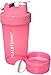 Flat Tummy Protein Shaker Bottle with Powder Storage - Pink Blender Bottle Shaker 20oz - Protein Mixer with Protein Shaker Ball - Cute Shaker Bottle for Women - Preworkout Bottle
