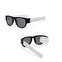 Foldable Sunglasses - Fashion Fdlding Sunglasses Slap and Clip On Wrist, Bikes for Adults and Kids (White, White)