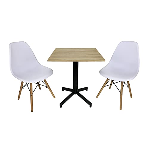 CASA FERRO Mesa para Caféteria o Restaurante para 2 Personas. Ideal para cafetería, Restaurante, bistró.Hechas en México. Pedestal Acero (Mesa Hickory)