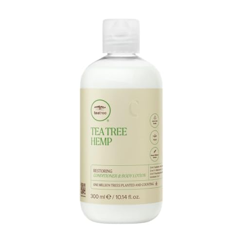 Tea Tree Hemp Restoring Apres-shampoing et lotion corporelle - Lait capillaire a lextrait de chanvre - Apres-shampoing et creme 2 en 1 - Pour tous les types de cheveux et de peau - 300 ml
