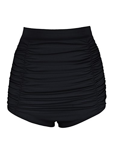 Hilor Women's Vintage High Waisted Bikini Bottom Shirred Tankini Briefs Swim Shorts