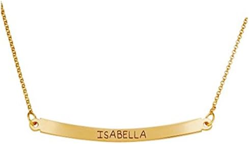 Lutilo Personalized Women's Golden Curved Bar Name Necklace, 18"