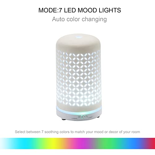 LLAZEZZZ Ceramic Essential Oil Diffuser 100ML White Aromatherapy Diffuser Cool Mist Humidifier for Home Waterless Auto Shut-Off Timers 7 Color Night Lights and Auto Off…