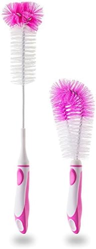 Bottle Brush Long 16" Set of 2 - Cleaner for Water Wine Juice Glass Jug Baby Milk Sports Soda Large Bottles Washer Kit Plastic Pink Cleaning Swell Thermos Kitchen Large Dish Cup Kettle Corner