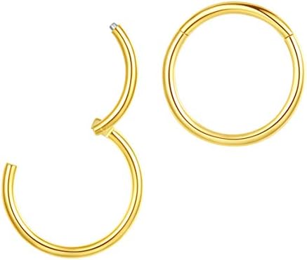 Lovebodyjewelry 316l Surgical Steel Hinged Nose Rings Hoop 20G 18G 16G 14G 12G 10G Lip Rings Septum Clicker Hoop Earrings Inner Diameter 5mm to 14mm, Color Gold - Rose Gold - Silver - Black