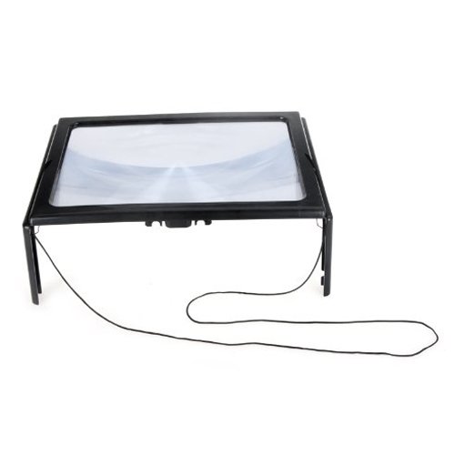 TOOGOO(R) Ultrathin A4 Full Page Large PVC Magnifier 3X Foldable Magnifying Glass Loupe Hands Free for Reading with 4 LED Lights